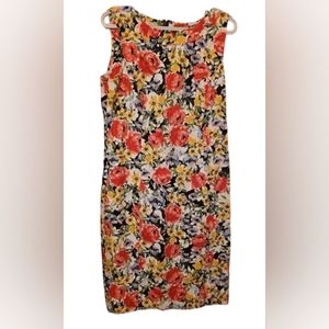 TALBOTS Sheath Talbots Women's Pink Watercolor Floral Canvas Dress Sz 12